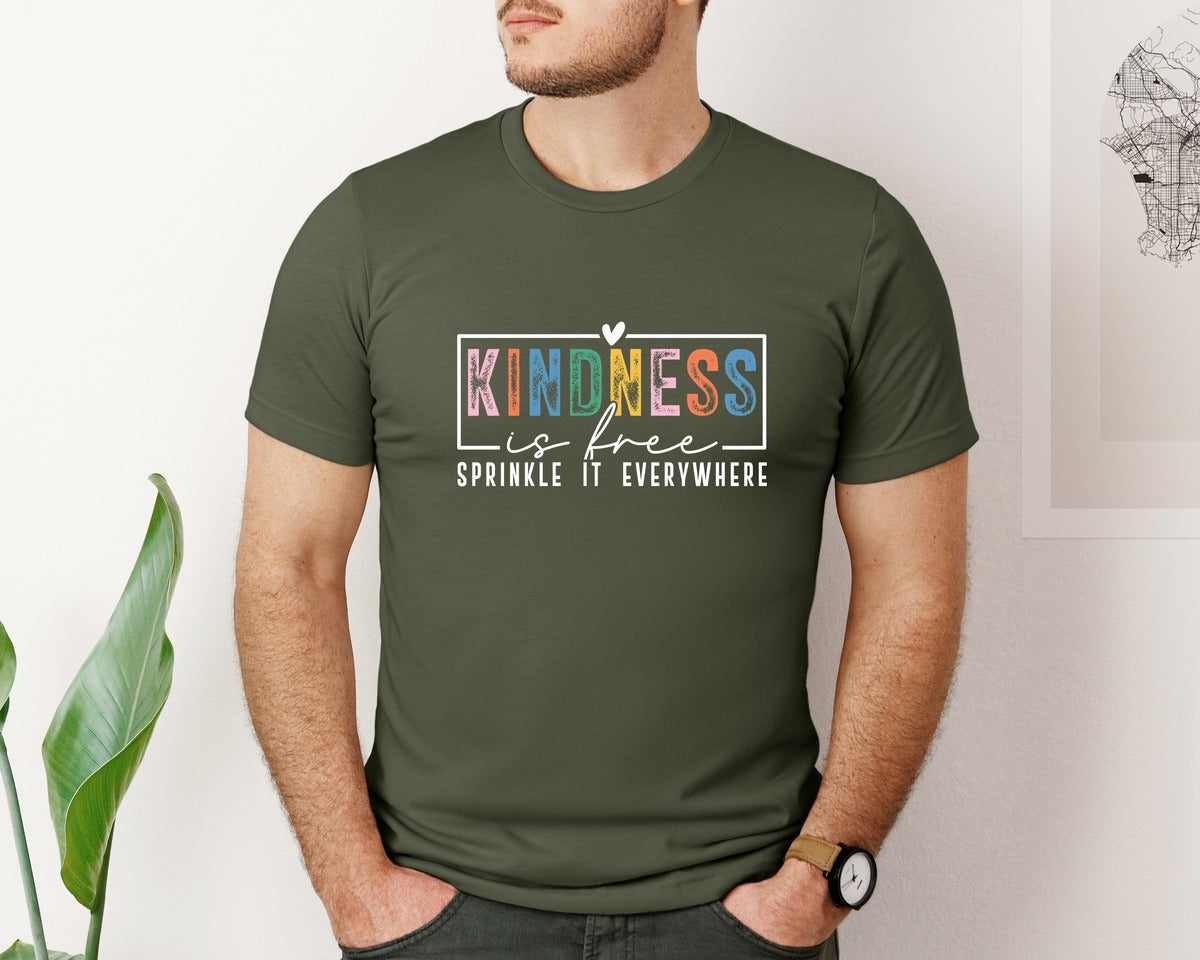 brand:Bella Canvas|color:Military Green|Kindness Is Free Sprinkle It Everywhere 81 Graphic T-Shirt