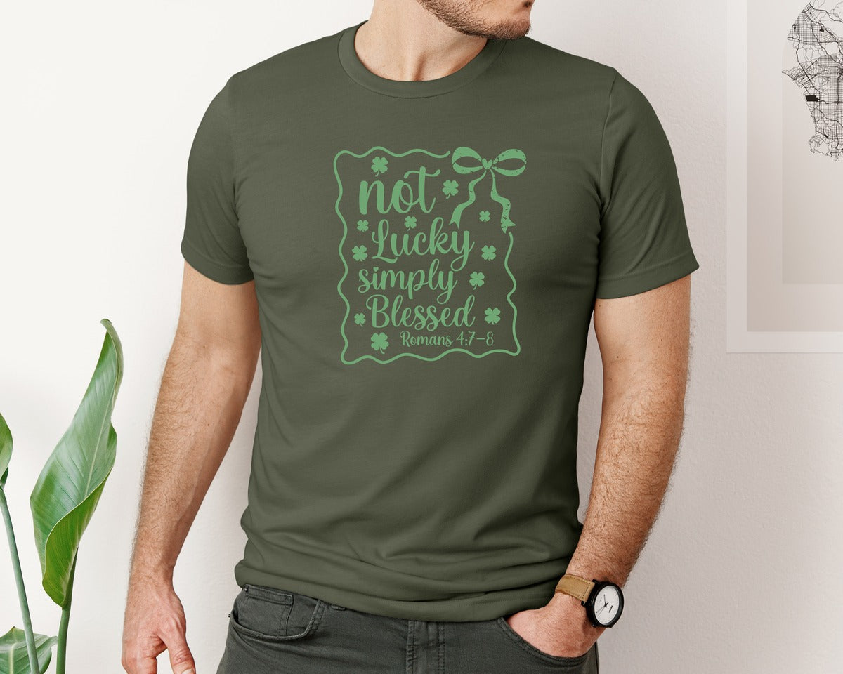 brand:Bella Canvas|color:Military Green|Not Lucky Simply Blessed Graphic T-Shirt