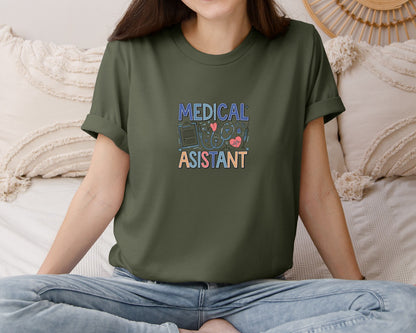 brand:Bella Canvas|color:Military Green|Medical Assistant 7 Graphic T-Shirt