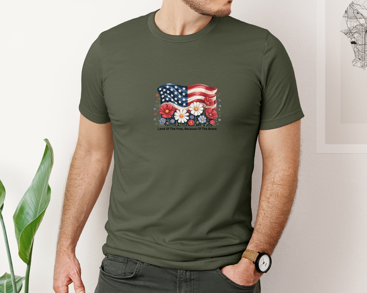brand:Bella Canvas|color:Military Green|Patriotic American Flag 3 Graphic T-Shirt