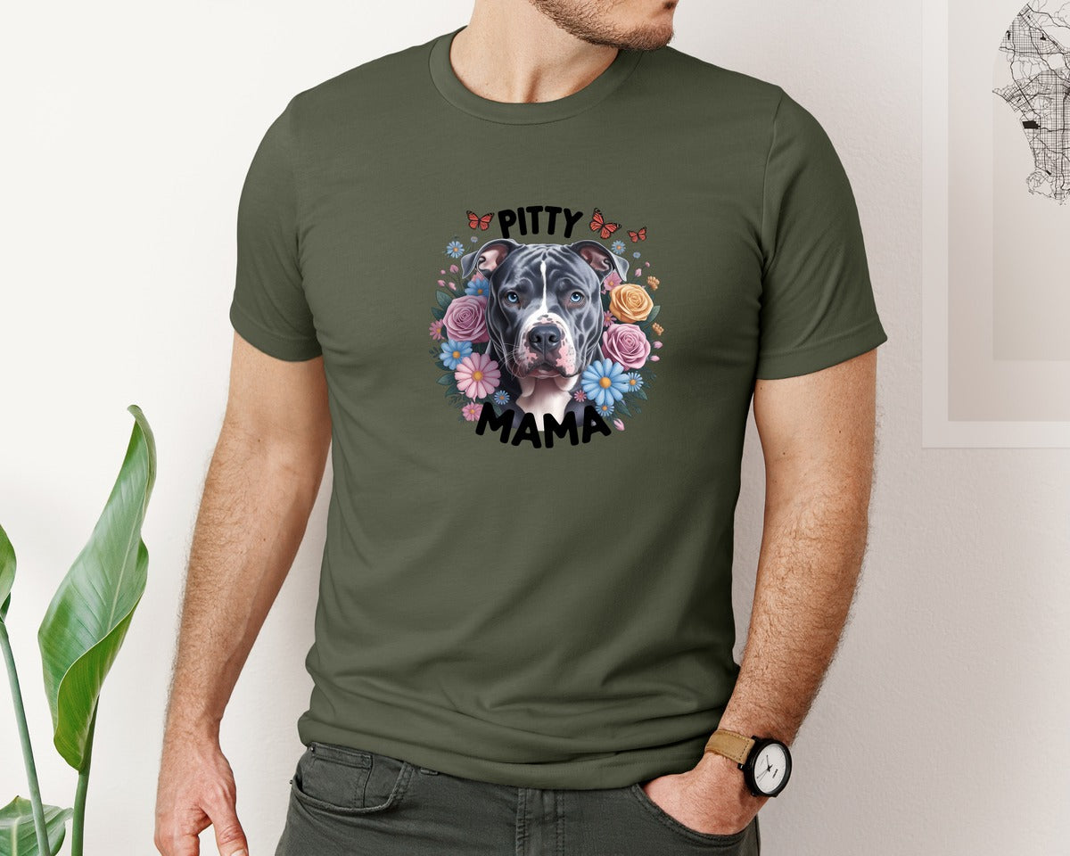 brand:Bella Canvas|color:Military Green|Pitty Mama Cute Pitbull Dog 2 Graphic T-Shirt