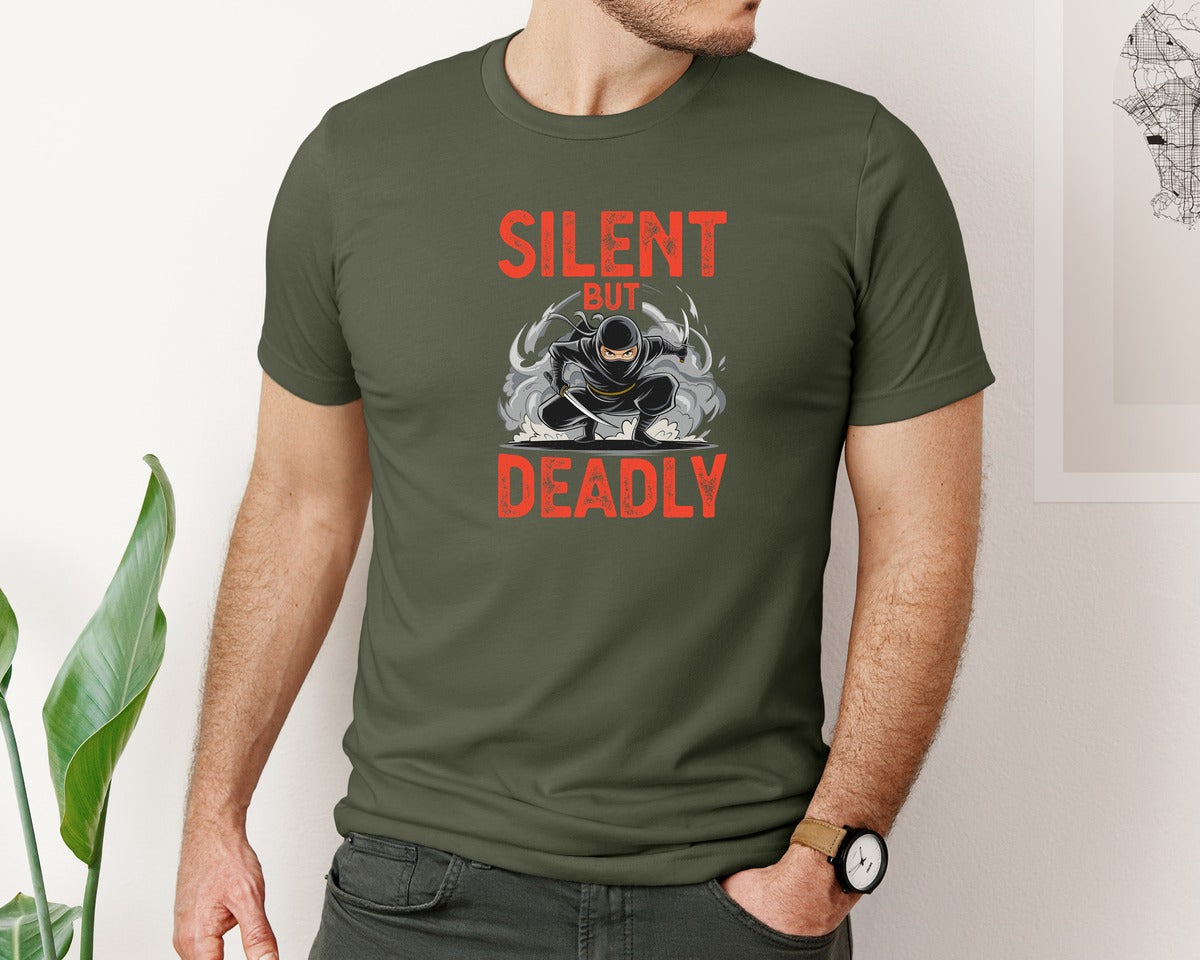 brand:Bella Canvas|color:Military Green|Silent But Deadly T Shirt Graphic T-Shirt