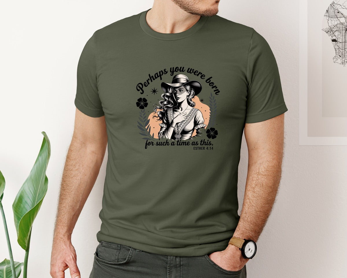 brand:Bella Canvas|color:Military Green|Perhaps You Were Born Christian 3 Graphic T-Shirt