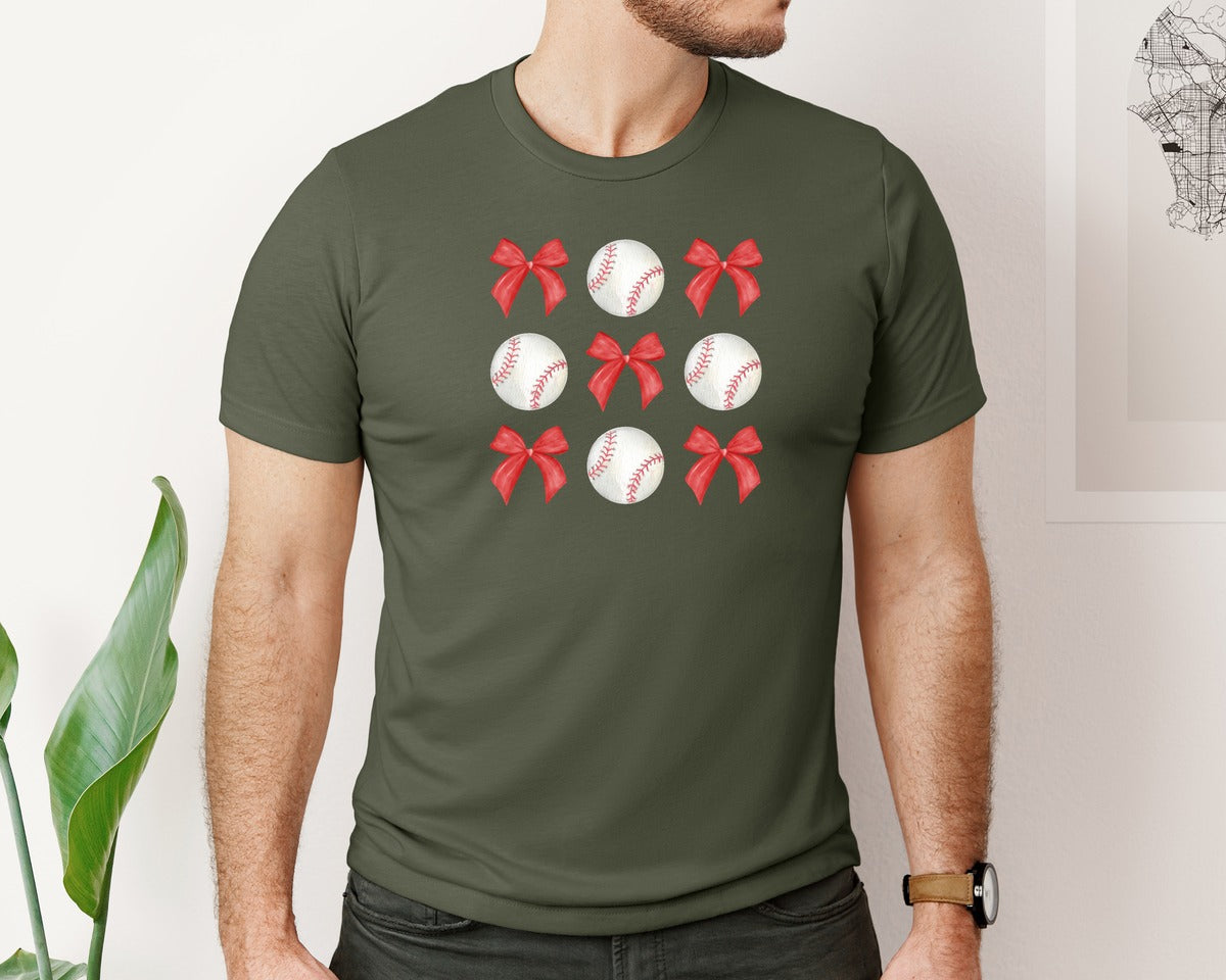 brand:Bella Canvas|color:Military Green|Coquette Baseball Graphic T-Shirt