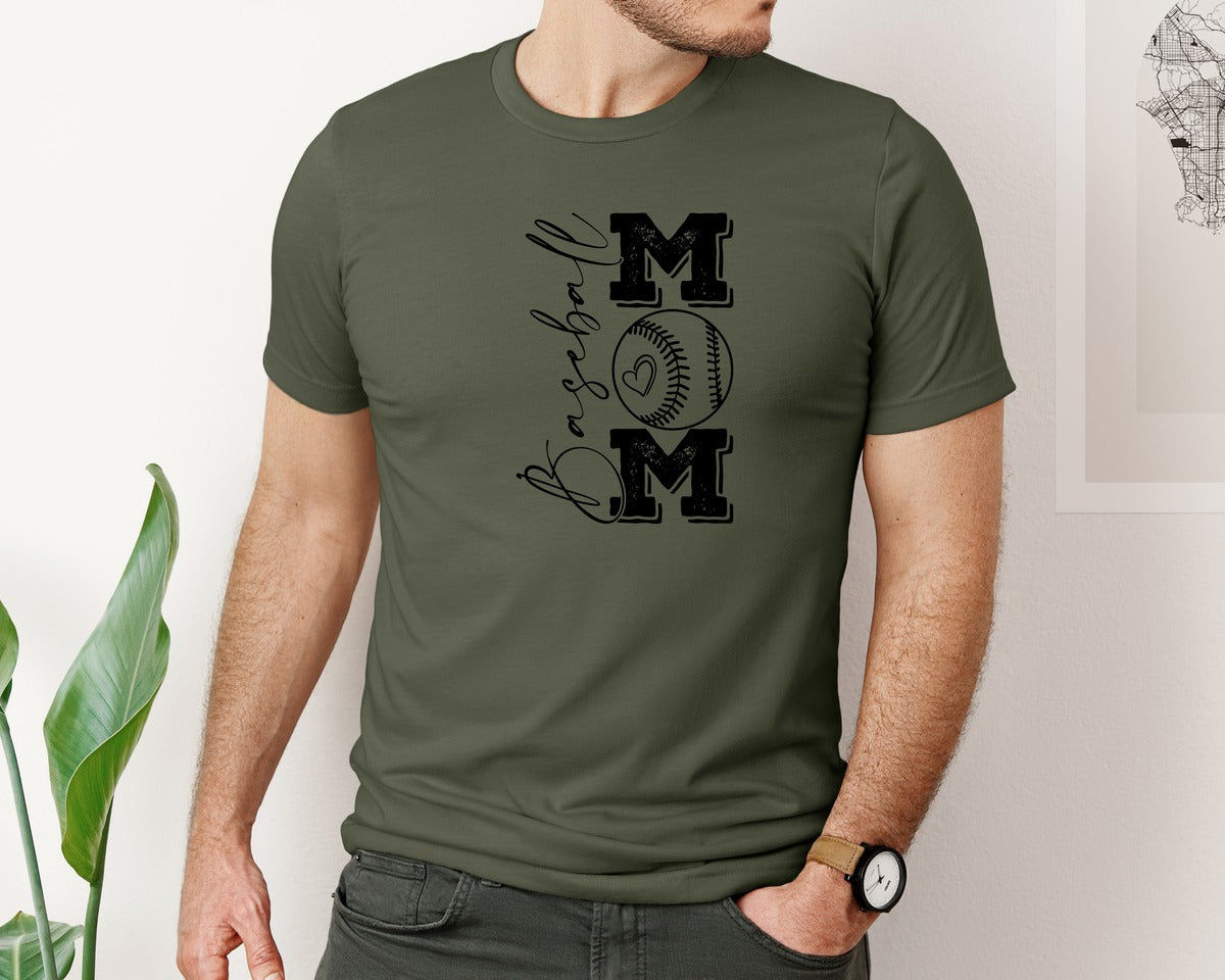 brand:Bella Canvas|color:Military Green|Baseball Mama 16 Graphic T-Shirt