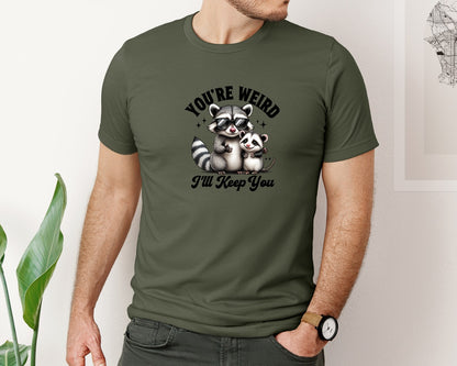 brand:Bella Canvas|color:Military Green|Funny Sarcastic Raccoon Possum Weird Graphic T-Shirt