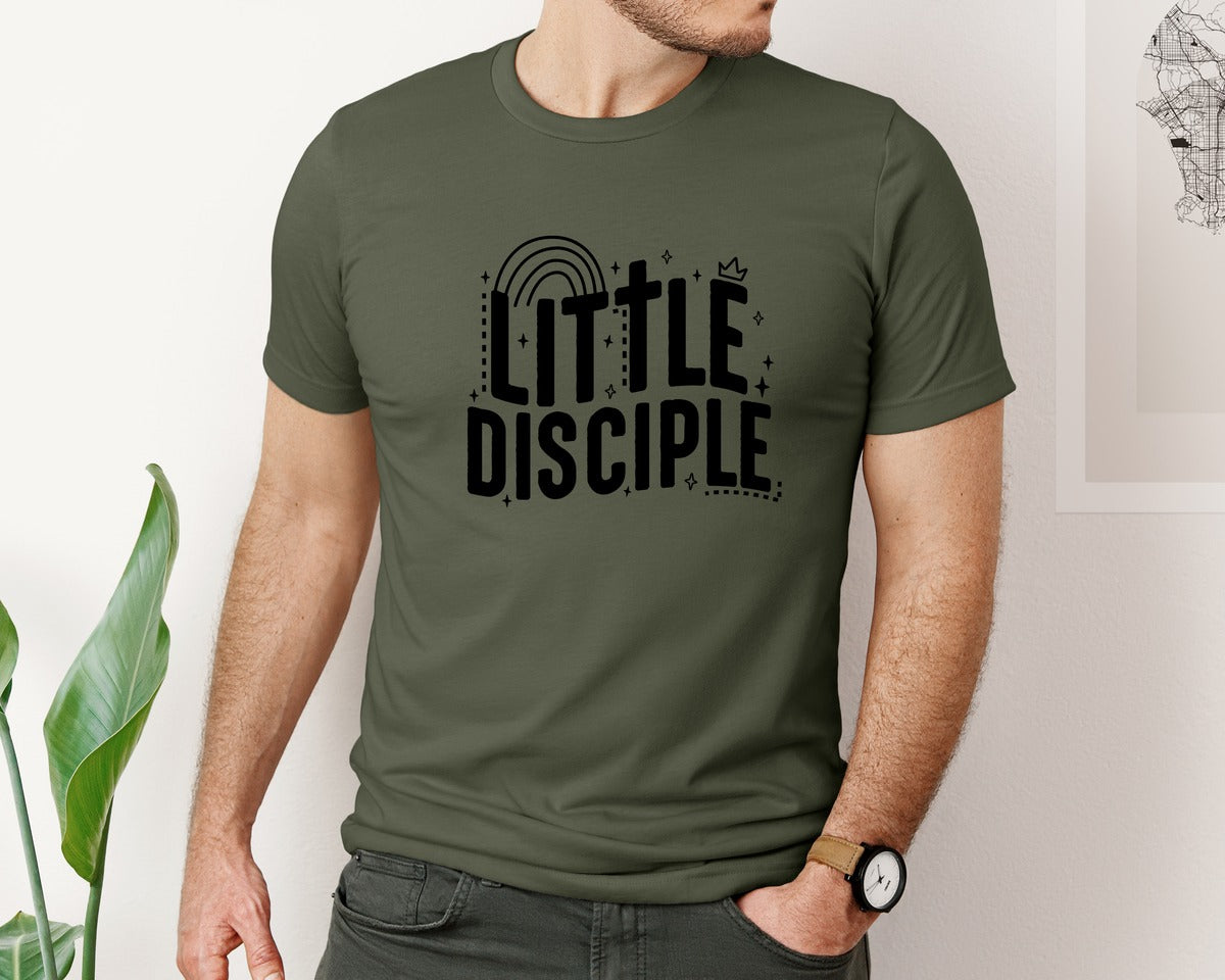 brand:Bella Canvas|color:Military Green|Retro Little Disciple Tshirt Kids Graphic T-Shirt