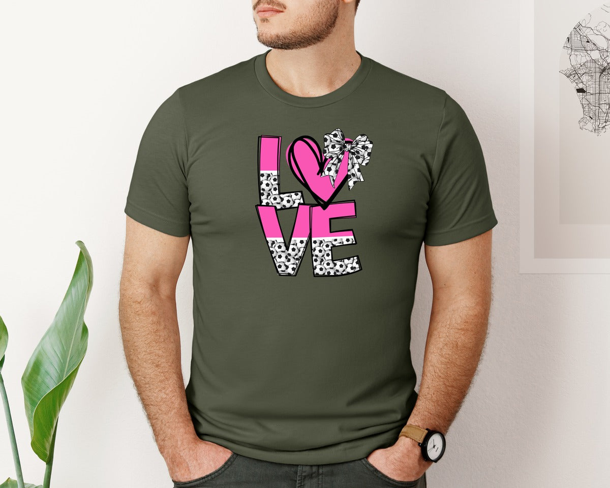 brand:Bella Canvas|color:Military Green|Pink Soccer Ball Graphic T-Shirt