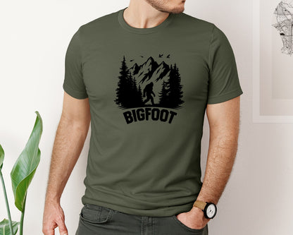 brand:Bella Canvas|color:Military Green|Retro Bigfoot Silhouette Pixel Art Graphic T-Shirt
