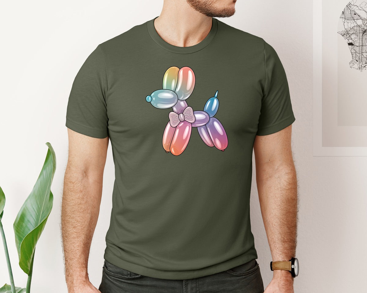 brand:Bella Canvas|color:Military Green|Glam Balloon Dog 4 Graphic T-Shirt