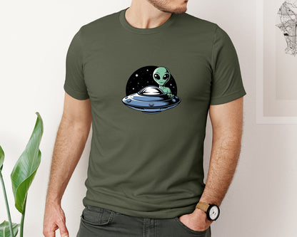 brand:Bella Canvas|color:Military Green|Retro Vintage Ufo Alien T Shirt Design 4 Graphic T-Shirt