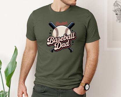 brand:Bella Canvas|color:Military Green|Baseball Dad Vintage Sports Design 2 Graphic T-Shirt