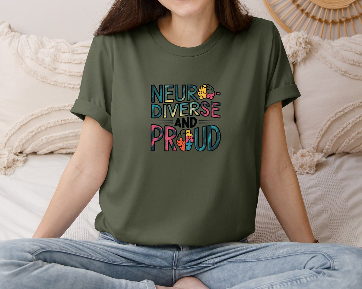 brand:Bella Canvas|color:Military Green|Neuro Diverse And Proud Autism Shirt Graphic T-Shirt