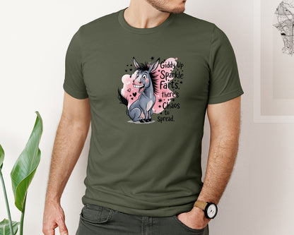 brand:Bella Canvas|color:Military Green|Funny Donkey Sparkle Farts 2 Graphic T-Shirt