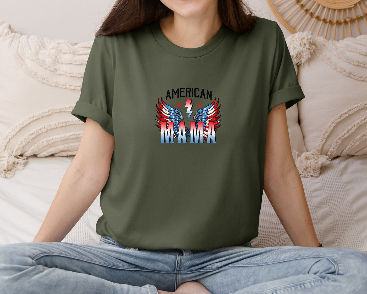 brand:Bella Canvas|color:Military Green|American Mama 4Th Of July Mom Graphic T-Shirt