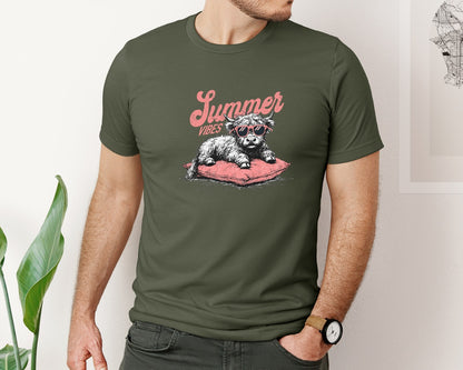 brand:Bella Canvas|color:Military Green|Summer Vibes Highland Cow Shirt Graphic T-Shirt