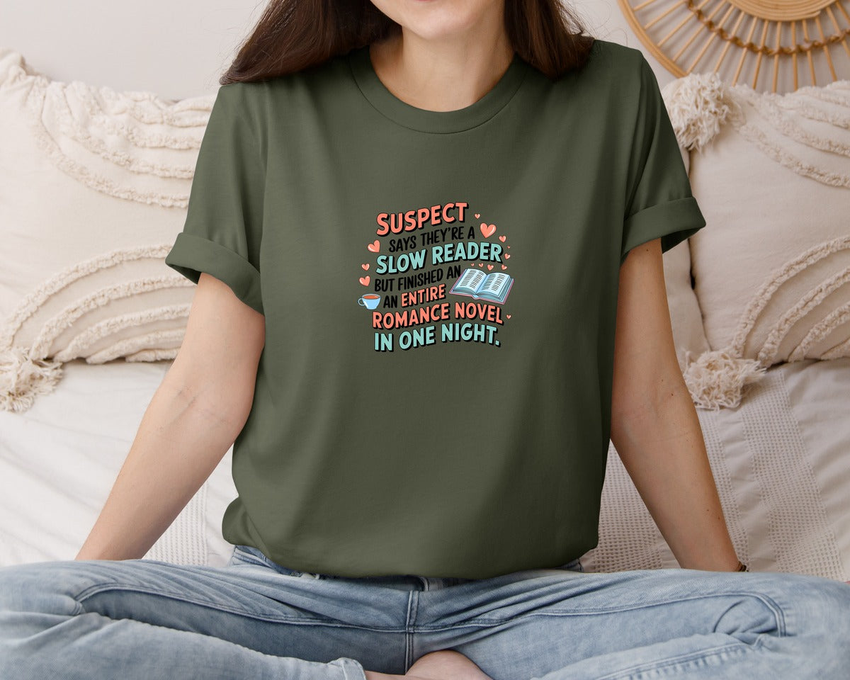 brand:Bella Canvas|color:Military Green|Suspect Claims Reading Lover Bookish 2 Graphic T-Shirt