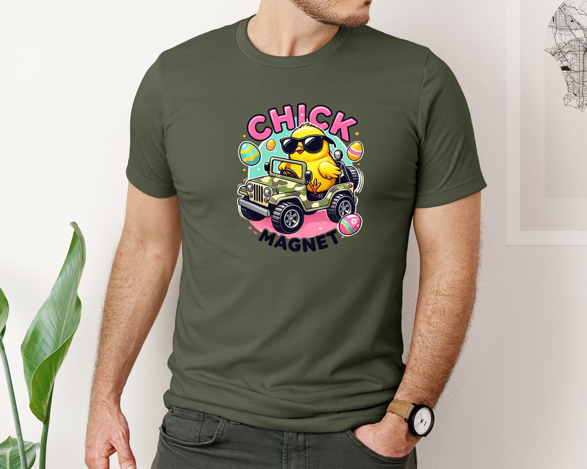 brand:Bella Canvas|color:Military Green|Chick Magnet Easter Chick Cool Graphic T-Shirt