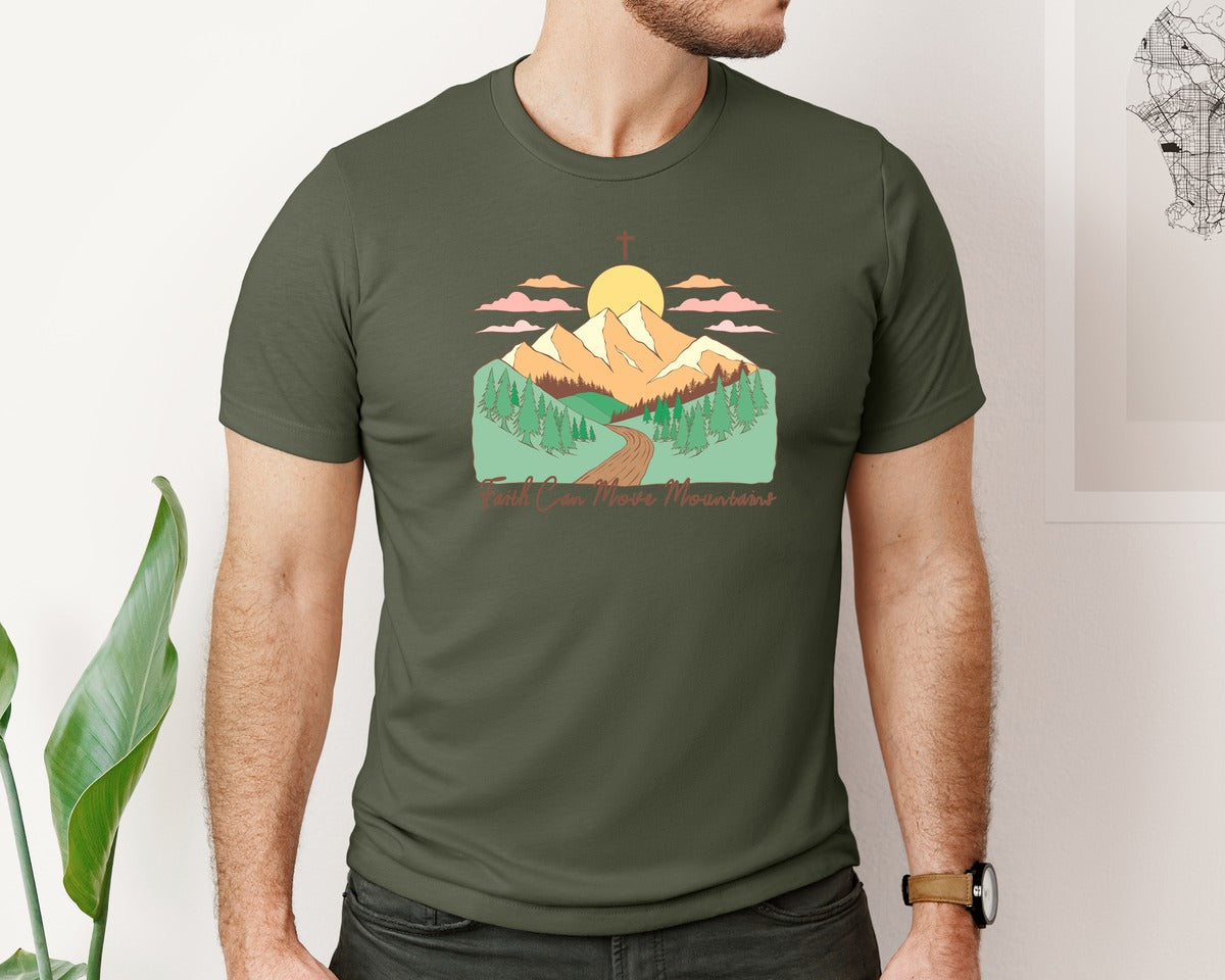 brand:Bella Canvas|color:Military Green|Faith Can Move Mountains Christian Quote 2 Graphic T-Shirt