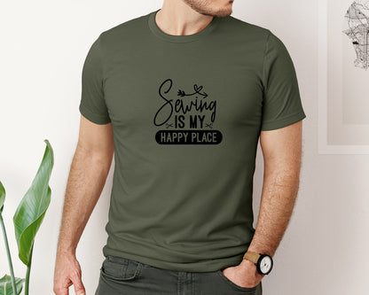 brand:Bella Canvas|color:Military Green|Sewing Is My Happy Place 36 Graphic T-Shirt