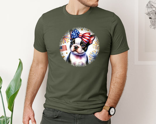 Boston Terrier Dog Patriotic Round 3 Graphic T-Shirt