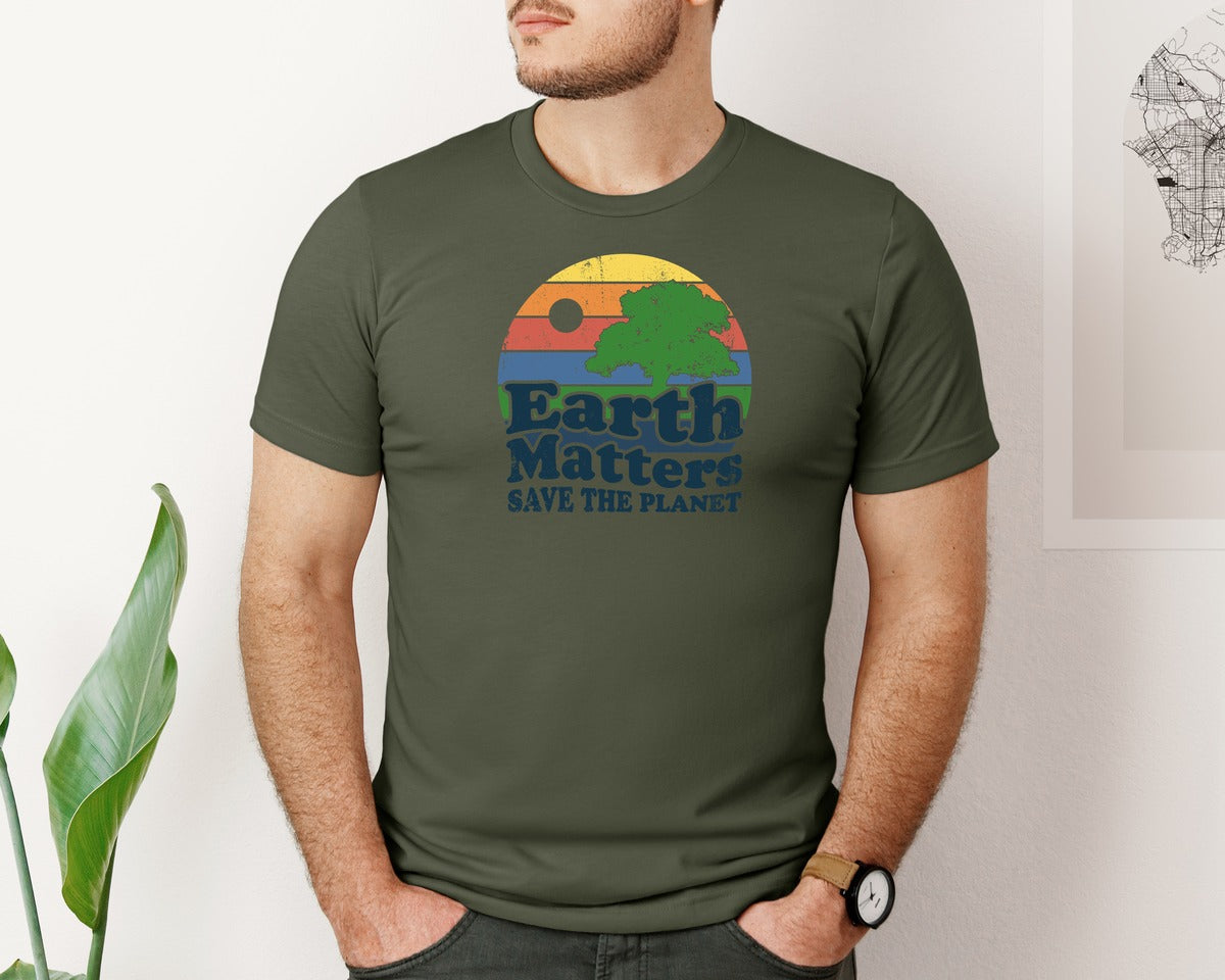 brand:Bella Canvas|color:Military Green|Earth Matters Save The Planet T Shirt Graphic T-Shirt
