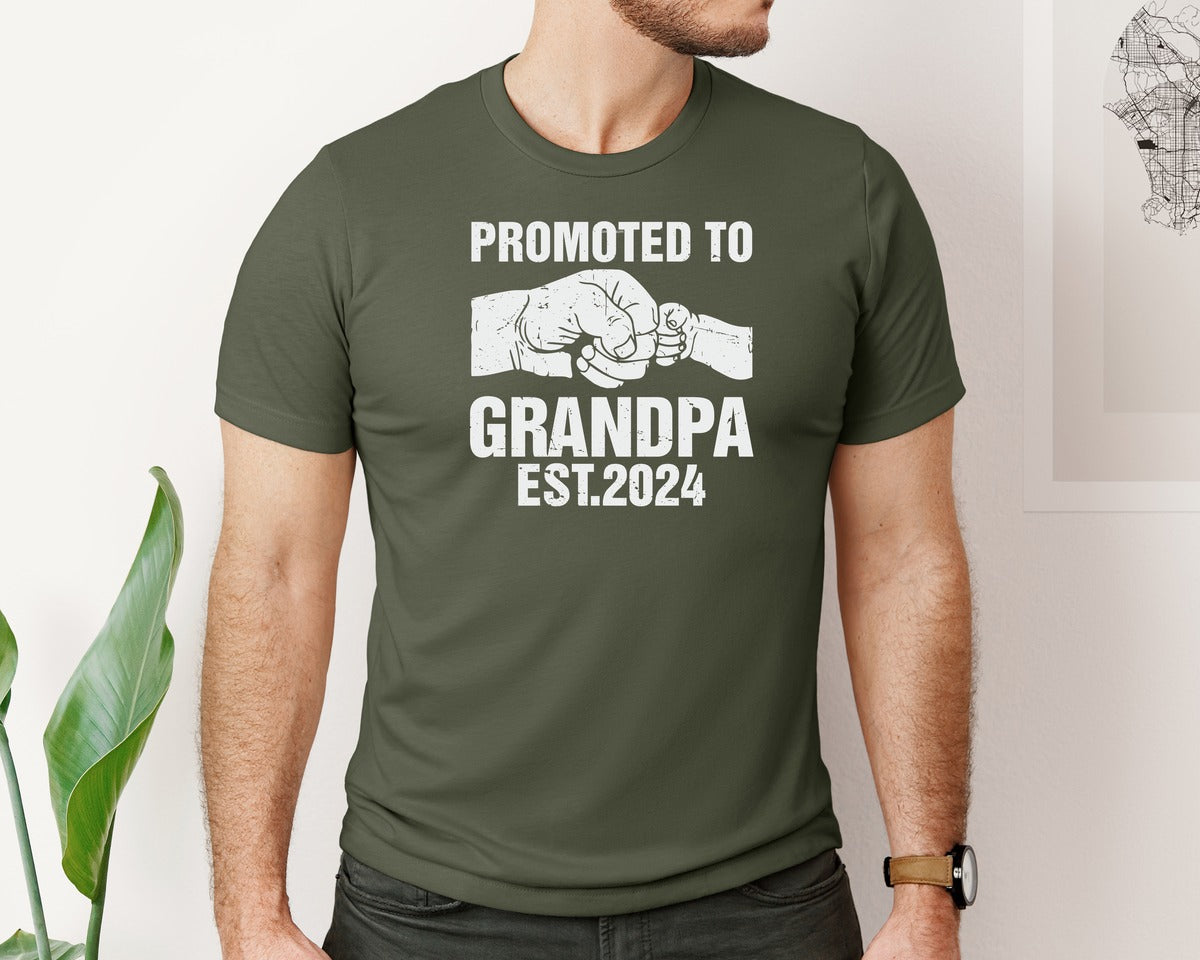 brand:Bella Canvas|color:Military Green|Promoted To Grandpa 2024 File Graphic T-Shirt