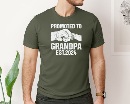 brand:Bella Canvas|color:Military Green|Promoted To Grandpa 2024 File Graphic T-Shirt