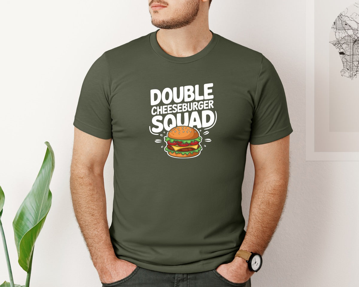 brand:Bella Canvas|color:Military Green|Double Cheeseburger Squad T Shirt Design 2 Graphic T-Shirt