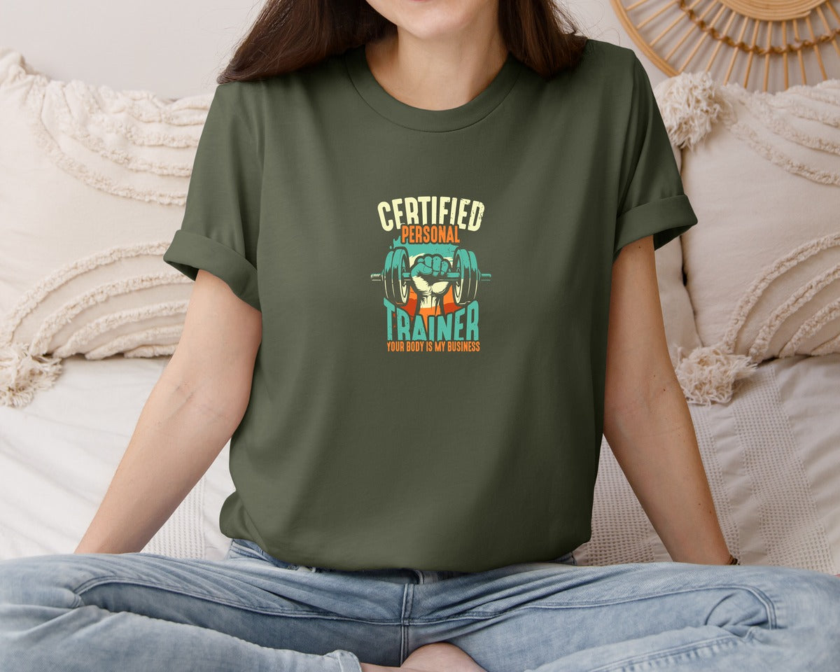 brand:Bella Canvas|color:Military Green|Certified Personal Trainer Gym T Shirt Graphic T-Shirt