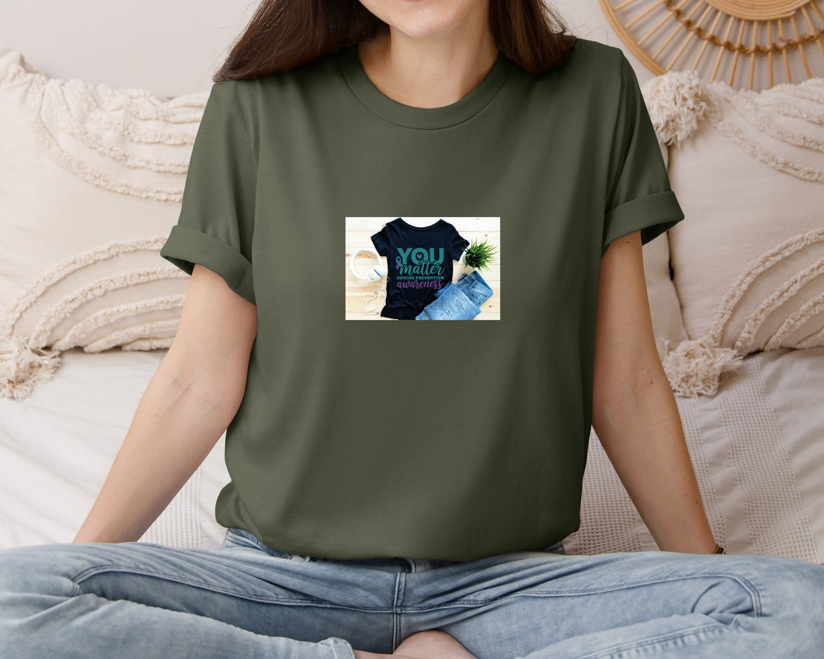 brand:Bella Canvas|color:Military Green|Suicide Prevention Awareness 8 Graphic T-Shirt