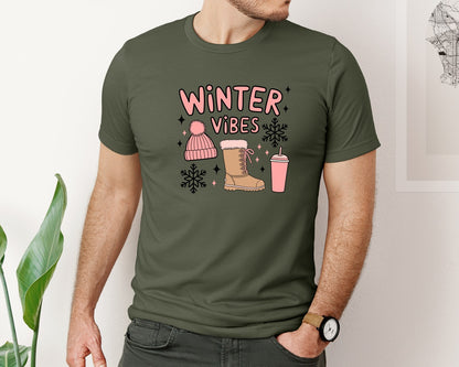 brand:Bella Canvas|color:Military Green|Cozy Winter Vibes Graphic T-Shirt