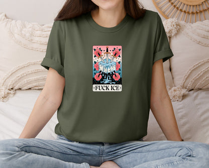 brand:Bella Canvas|color:Military Green|Melting Ice Floral Sword Art Graphic T-Shirt