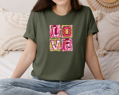 brand:Bella Canvas|color:Military Green|Pink Valentines Day Love Coquette Graphic T-Shirt