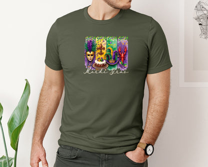 brand:Bella Canvas|color:Military Green|Mardi Gras Coquette 2 Graphic T-Shirt