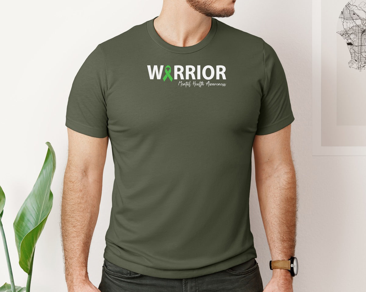 brand:Bella Canvas|color:Military Green|Mental Health Awareness Green Ribbon T S 2 Graphic T-Shirt