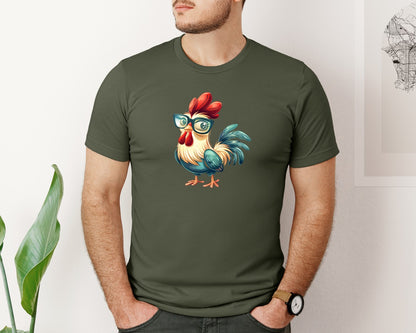 brand:Bella Canvas|color:Military Green|Cute Cartoon Rooster Design Graphic T-Shirt