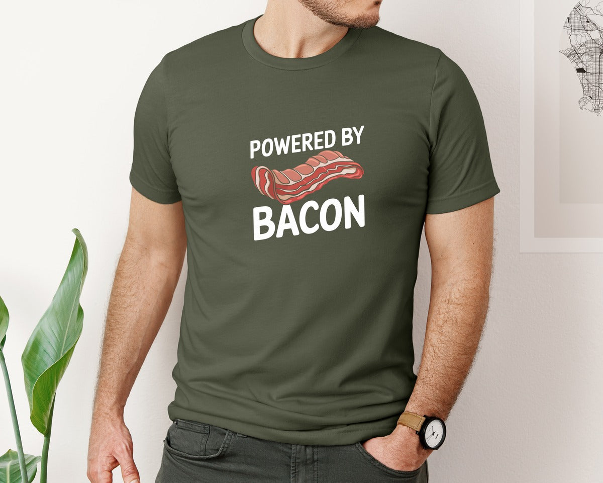 brand:Bella Canvas|color:Military Green|Powered By Bacon T Shirt Design 2 Graphic T-Shirt