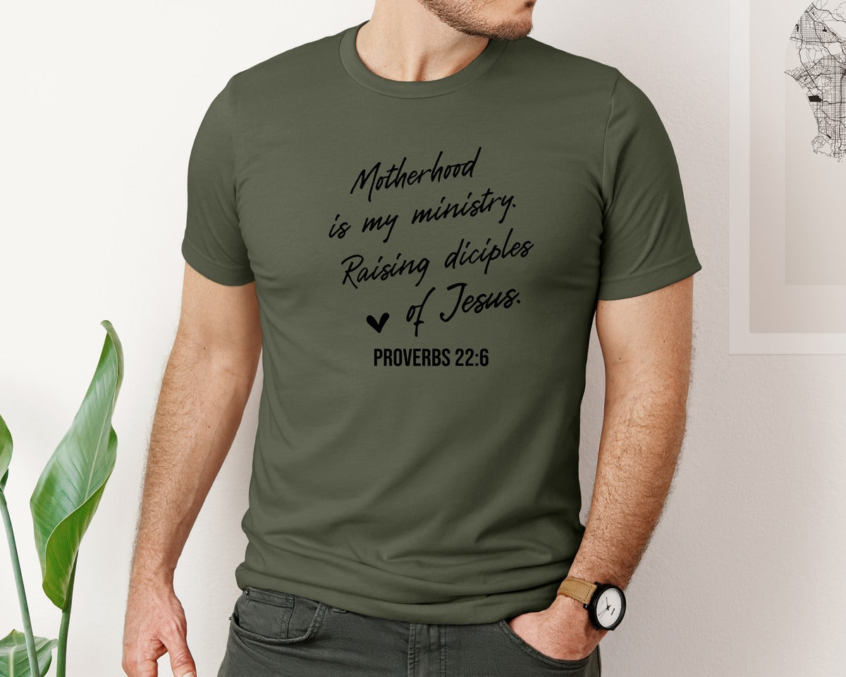 brand:Bella Canvas|color:Military Green|Christian Mom Motherhood Is Kingdom Graphic T-Shirt