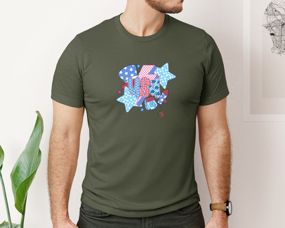 brand:Bella Canvas|color:Military Green|Retro Usa 4Th Of July 2 Graphic T-Shirt