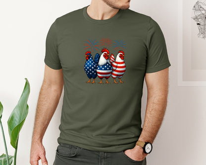 brand:Bella Canvas|color:Military Green|Patriotic Usa Chicken Funny American Graphic T-Shirt