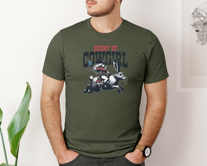 brand:Bella Canvas|color:Military Green|Bunny Up Cowgirl Easter Egg Shirt Graphic T-Shirt