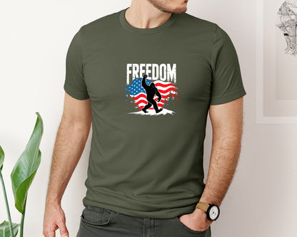 brand:Bella Canvas|color:Military Green|Freedom Bigfoot Usa Flag 4Th Of July Graphic T-Shirt