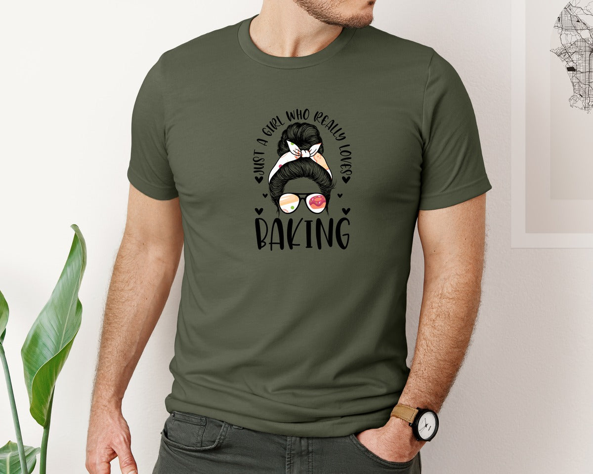brand:Bella Canvas|color:Military Green|Baking Girl Hair Bow Sunglasses Graphic T-Shirt