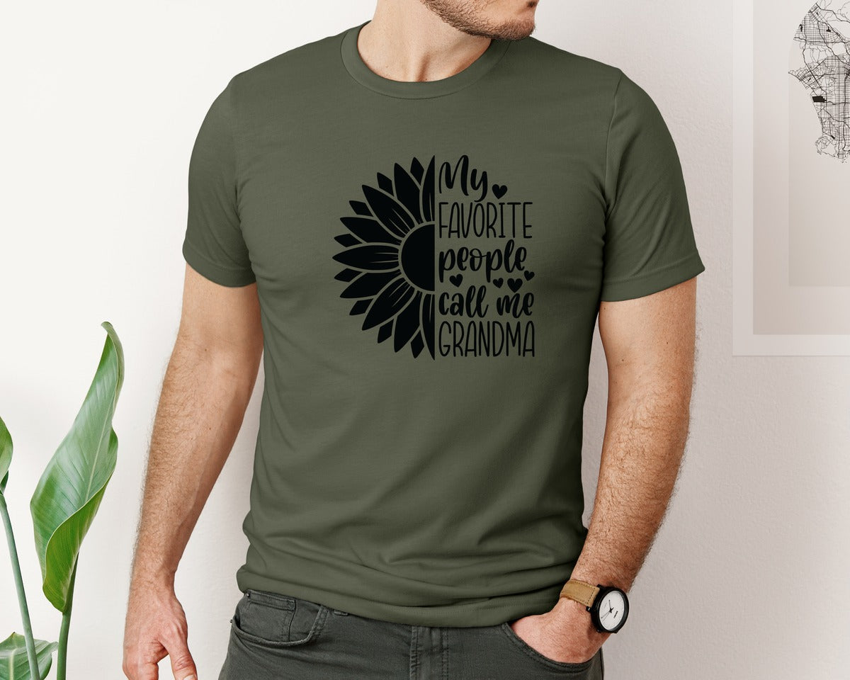 brand:Bella Canvas|color:Military Green|Grandma Sunflower Grandma Graphic T-Shirt