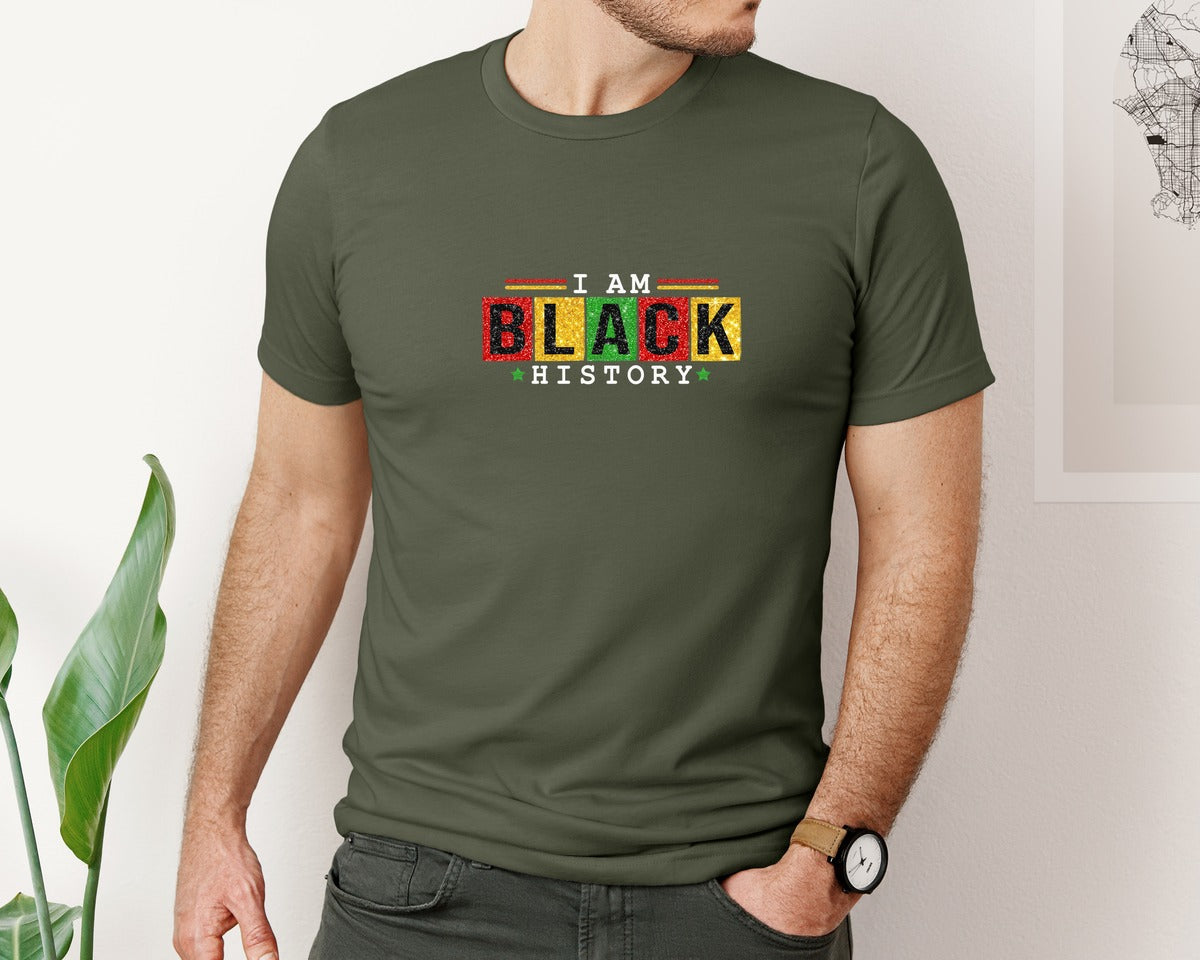 brand:Bella Canvas|color:Military Green|Juneteenth Black History 3 Graphic T-Shirt