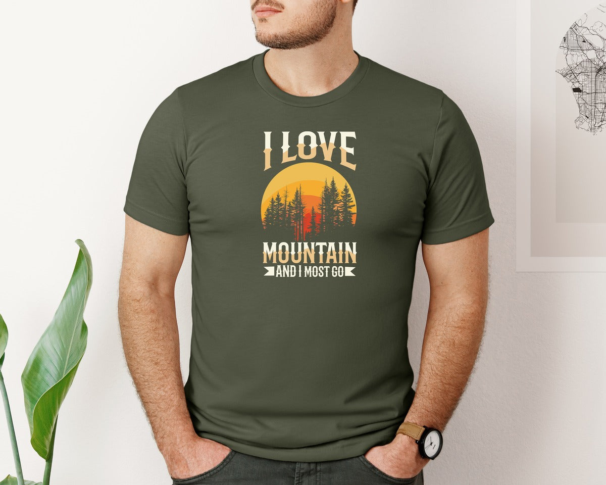 brand:Bella Canvas|color:Military Green|Wild Life Experience Mountain Hiking Tee 3 Graphic T-Shirt