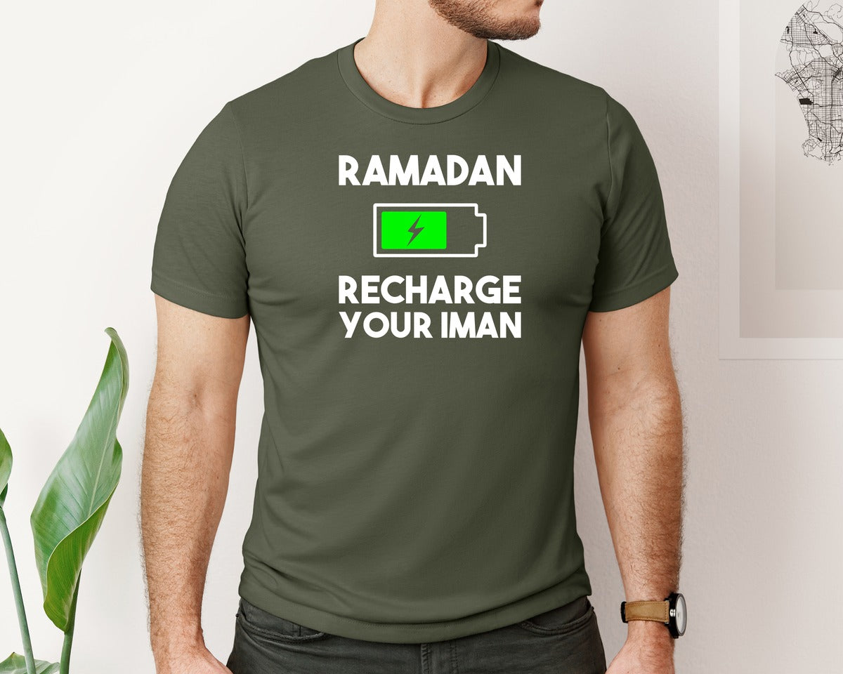 brand:Bella Canvas|color:Military Green|Ramadan Recharge Your Iman Muslim Motiv Graphic T-Shirt