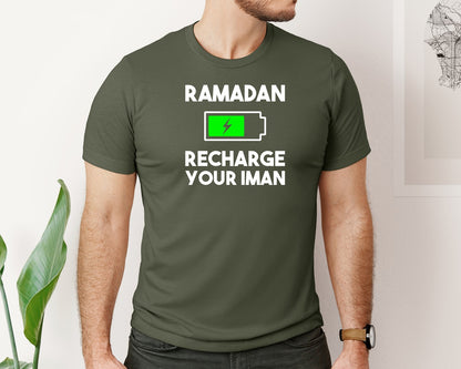 brand:Bella Canvas|color:Military Green|Ramadan Recharge Your Iman Muslim Motiv Graphic T-Shirt