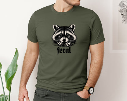 brand:Bella Canvas|color:Military Green|Feral Raccoon Gothic Grunge Wild Graphic T-Shirt